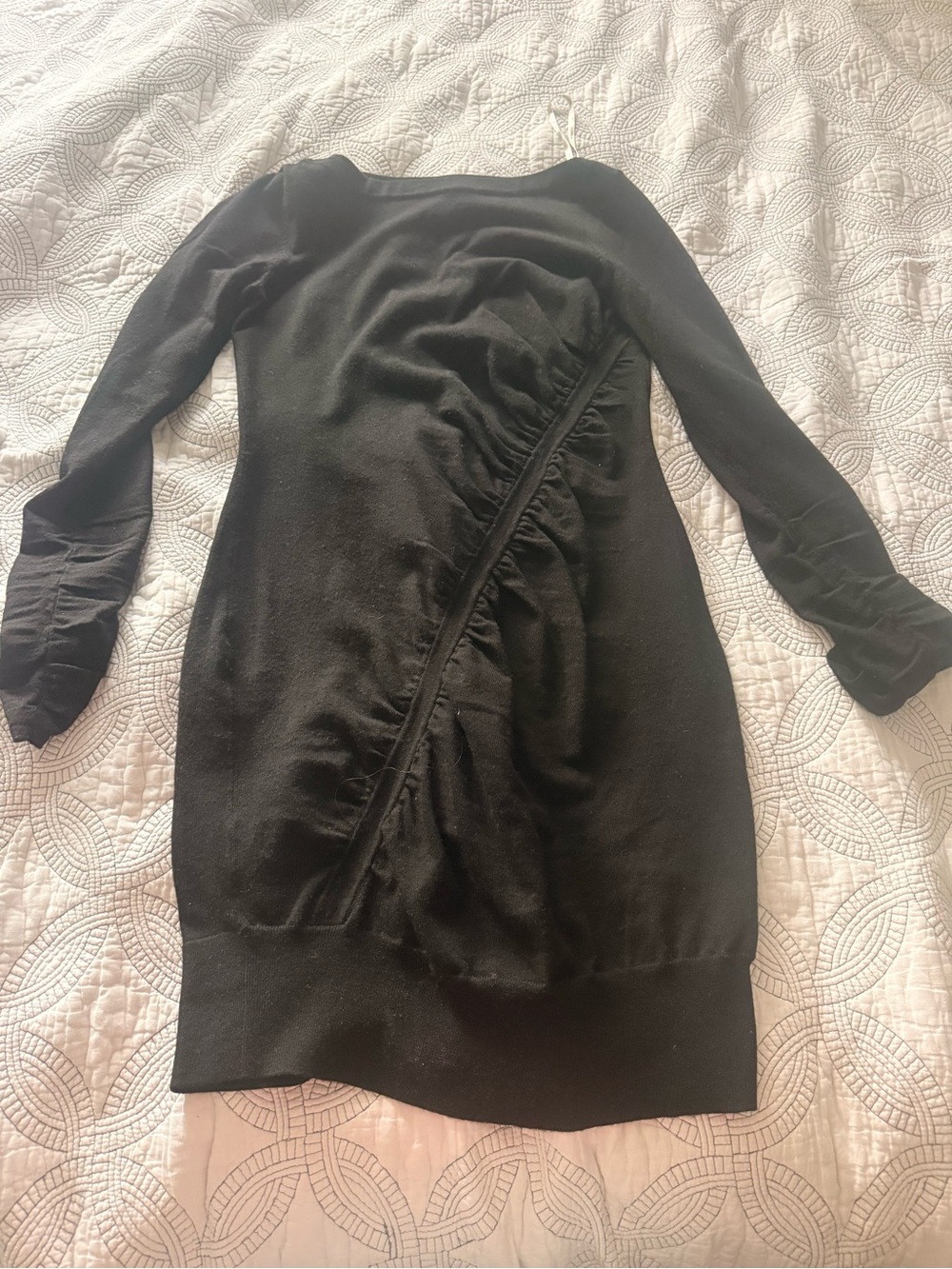 Karen Millen Black Ruched Diagonal Long-Sleeve Mini Dress